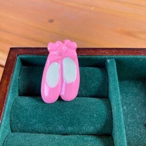 1980's Ballet Shoe Pin Brooch Pink and White Slippers Vintage